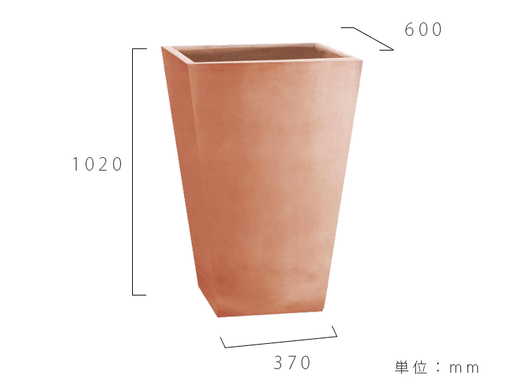 クレイポット（CLAYPOT） トールスクエア102（Tall Square 102） 20号鉢相当 容量220L 高さ102cm 幅・奥行60cm  底穴あり」 ｜ JUICY FURNITURE