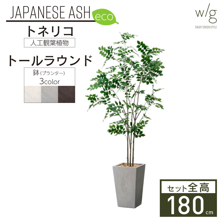 フェイクグリーン鉢セット 大型「トネリコ×トールスクエア w/g-eco」高さ180cm